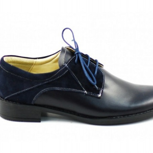 Pantofi dama piele naturala bleumarin cu siret cod P89BL - Made in Romania - Img 2