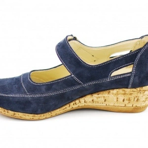 Pantofi dama piele naturala bleumarin velur cu platforma