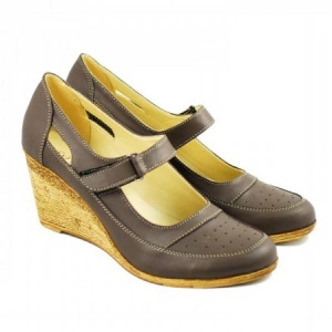 Pantofi dama piele naturala gri cu platforma cod P74G - Made in Romania