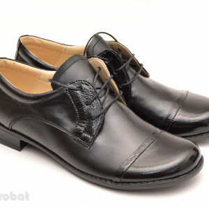 Pantofi dama piele naturala negri cu siret cod P48 - Made in Romania