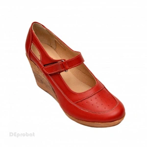 Pantofi dama piele naturala rosii cu platforma