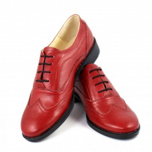 Pantofi dama piele naturala rosii cu siret