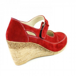 Pantofi dama piele naturala velur rosii cu platforma