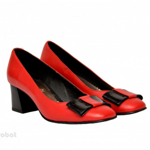 Pantofi dama rosii cu toc aplicat din piele naturala cod P354