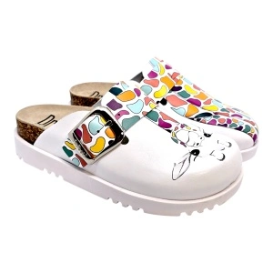 Saboti medicali Dr Feet 16202 alb cu girafa vesela - dama
