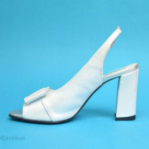Sandale alb sidefate dama din piele naturala toc 9,5 cm