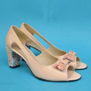 Sandale bej dama din piele naturala toc aplicat 7,5 cm cod S311