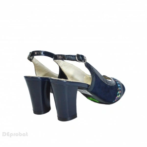 Sandale bleumarin dama din piele naturala toc aplicat 7 cm