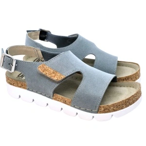Sandale Dr Feet 9016 albastru deschis cu detalii de pluta - dama