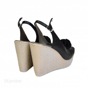 Sandale negre dama din piele naturala toc aplicat 7,5 cm