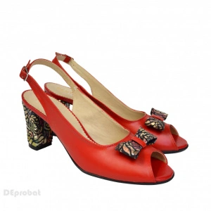 Sandale rosii dama din piele naturala toc aplicat 7 cm cod S325