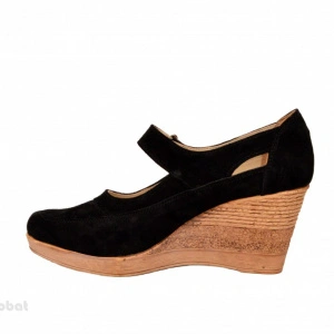 Pantofi dama piele naturala velur negri cu platforma