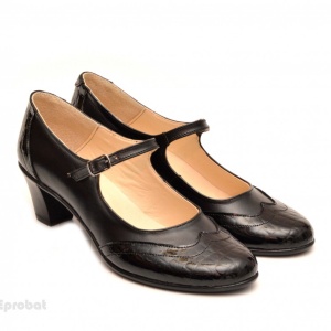 37 - Pantofi dama eleganti din piele naturala negri cu toc de 5 cm cod P106N