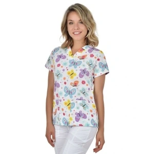 Bluza medicala alba cu fluturi si floricele