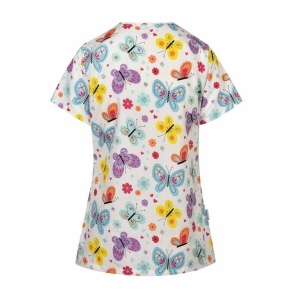 Bluza medicala alba cu fluturi si floricele