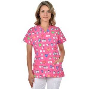 Bluza medicala roz cu dintisori