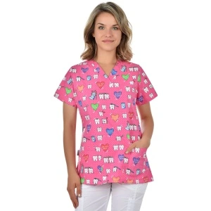 Bluza medicala roz cu dintisori