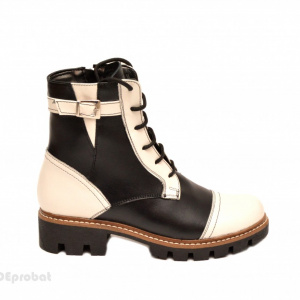 Bocanci dama piele naturala Negru cu Alb sport-casual