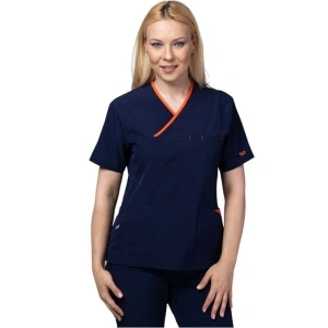 Costum medical Onyx dama - bleumarin cu paspol portocaliu