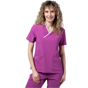 Costum medical Onyx dama - mov cu paspol alb