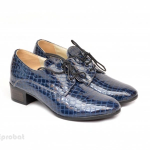 Pantofi albastri dama cu toc din piele naturala cod P359