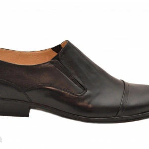 Pantofi barbati piele naturala negri casual-eleganti cu elastic