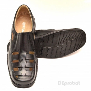 Pantofi barbati piele naturala negri de vara cu elastic