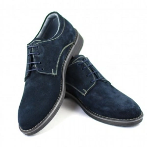 Pantofi barbati piele naturala velur bleumarin casual-eleganti cu siret