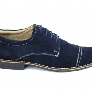 Pantofi barbati piele naturala velur bleumarin casual-eleganti cu siret