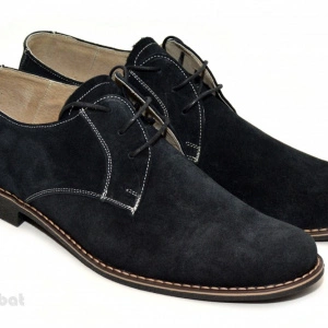 Pantofi barbati piele naturala velur negri casual-eleganti cu siret cod P25N