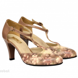 Pantofi dama bej cu toc aplicat din piele naturala cod P348
