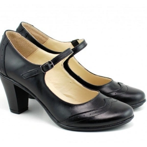 Pantofi dama eleganti din piele naturala negri cu toc de 7 cm cod P117N