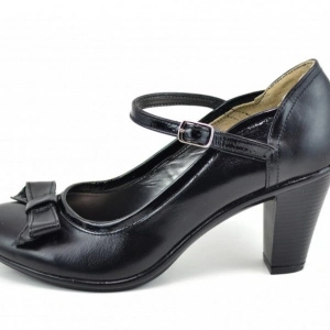 Pantofi dama eleganti negri din piele naturala cu funda