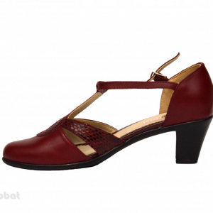 Pantofi dama grena cu toc aplicat din piele naturala cod P351 - Img 4