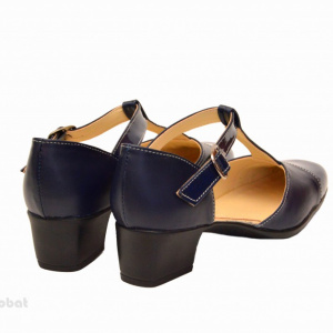 Pantofi dama piele naturala bleumarin cu bareta