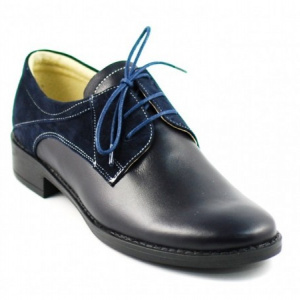 Pantofi dama piele naturala bleumarin cu siret cod P89BL - Made in Romania - Img 3