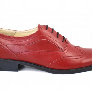 Pantofi dama piele naturala rosii cu siret