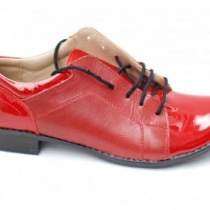 Pantofi dama piele naturala rosii cu siret