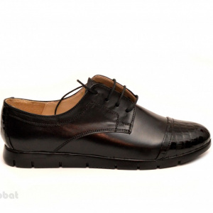 Pantofi dama sport-casual negri din piele naturala cu siret