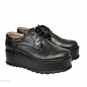 Pantofi negri dama cu talpa inalta 5,5 cm din piele naturala cod P204