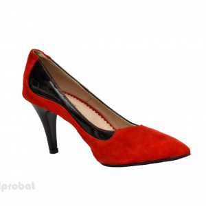 Pantofi stiletto dama eleganti din piele naturala rosii velur