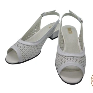 Sandale dama albe din piele naturala toc 8 cm cod S339