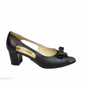 Sandale negre dama din piele naturala toc aplicat 5 cm