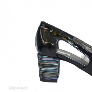 Sandale negre dama din piele naturala toc aplicat 6 cm