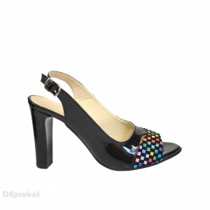 Sandale negre dama din piele naturala toc aplicat 9 cm