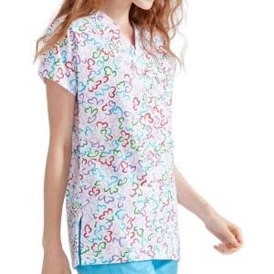 Bluza medicala alba cu inimioare colorate 2