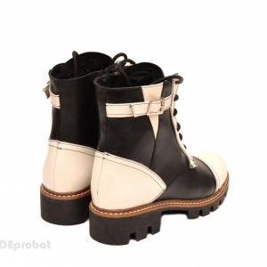 Bocanci dama piele naturala Negru cu Alb sport-casual