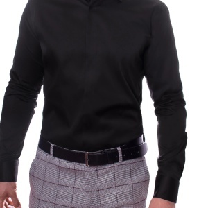 Camasa barbati Neagra Slim Fit cu nasturi ascunsi - | ZR37N