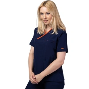 Costum medical Onyx dama - bleumarin cu paspol portocaliu
