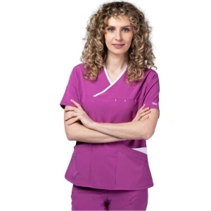Costum medical Onyx dama - mov cu paspol alb